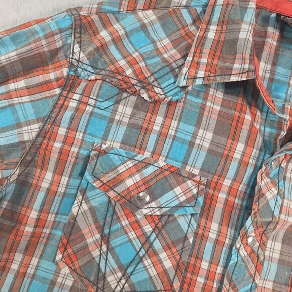 Cowboy Up Snap Front Long Sleeve Western Shirt Men's L Orange Plaid Rodeo Cowboy - Picture 5 of 10